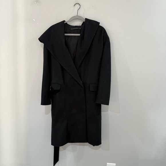 All Saints Coat Scala Hooded in Black Wool